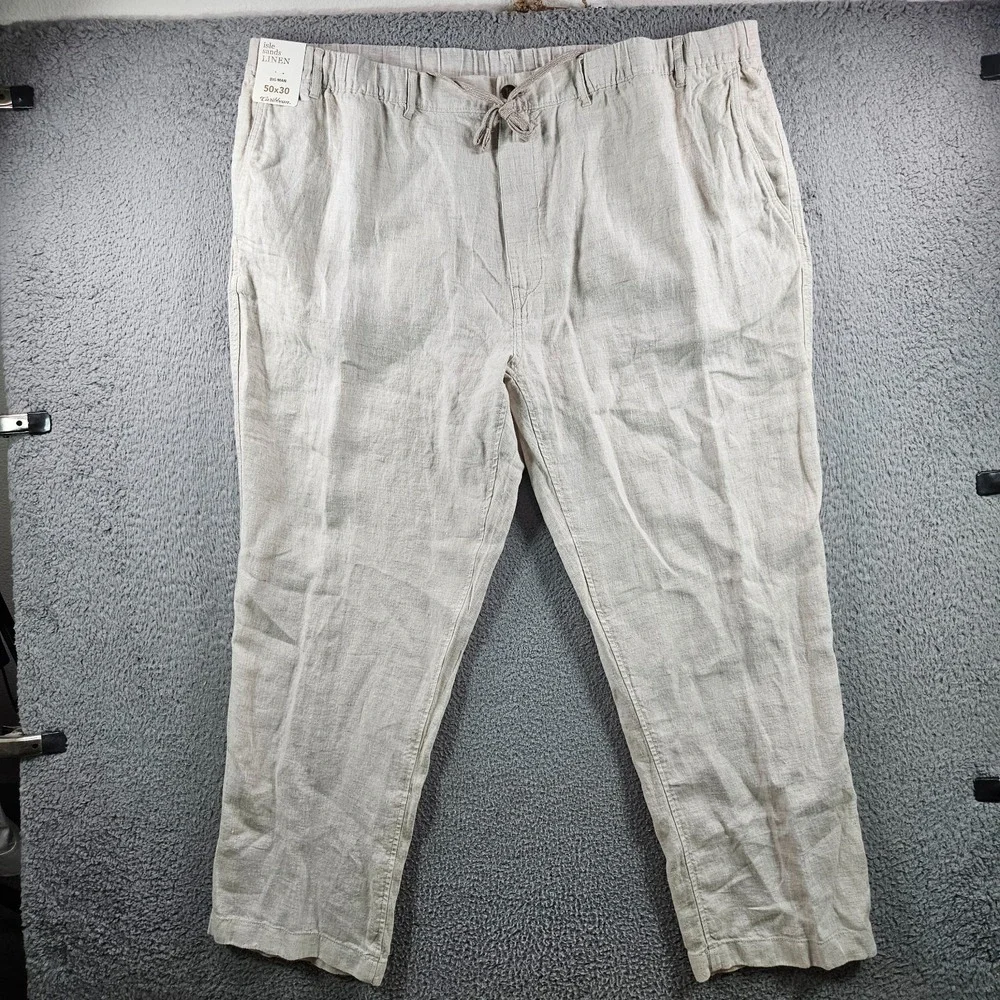 $89 NEW Caribbean Roundtree Linen Pants Men 50 x 30 Coastal‎ Comfort Beige